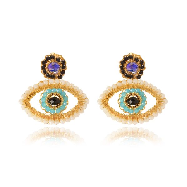 Blues & Gold Evil Eye Mini Handmade Crochet Earrings