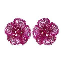 Fuchsia Pink Plumeria Handmade Crochet Post Earrings