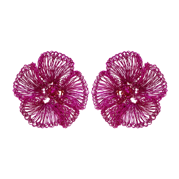 Fuchsia Pink Plumeria Handmade Crochet Post Earrings