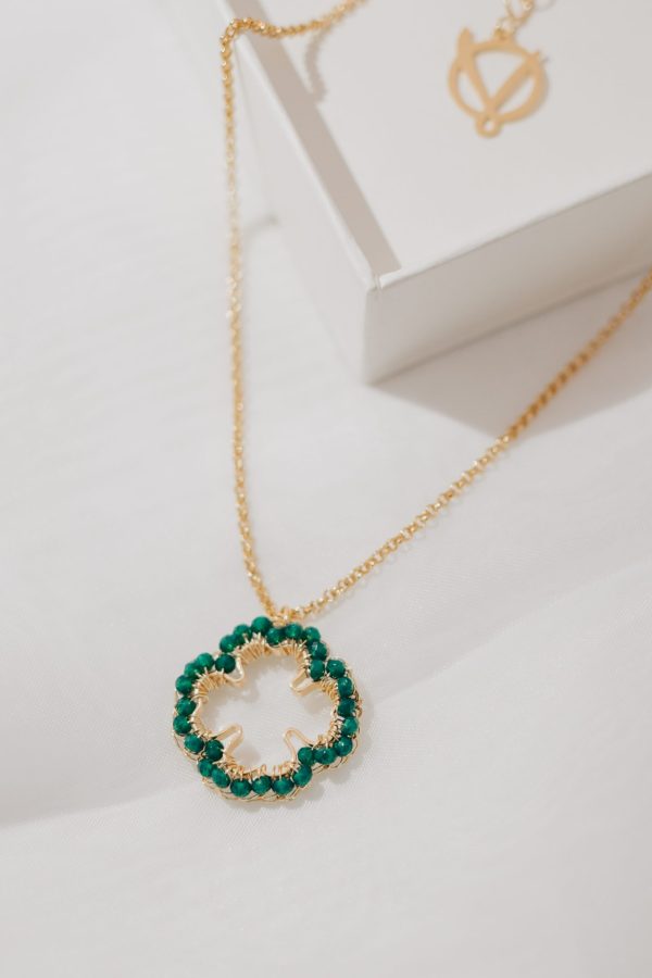 Green & Gold Lucky Clover Handmade Crochet Necklace