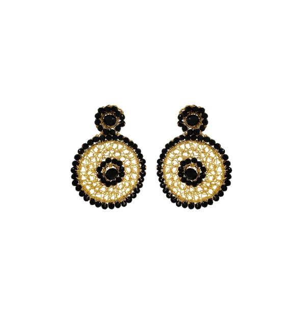 Black & Gold Minerva Drop Handmade Crochet Earrings