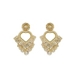 Clear & Gold Queen's Heart Handmade Crochet Earrings