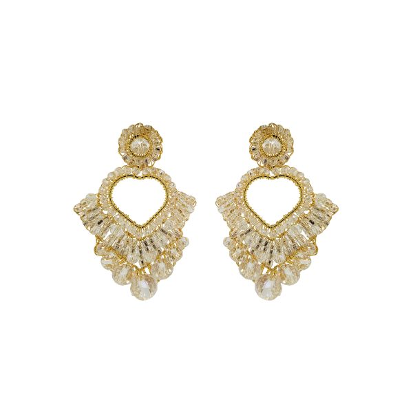 Clear & Gold Queen's Heart Handmade Crochet Earrings