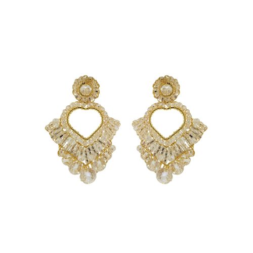 Clear & Gold Queen's Heart Handmade Crochet Earrings