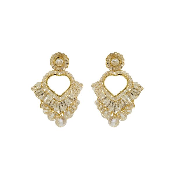 Clear & Gold Queen's Heart Handmade Crochet Earrings