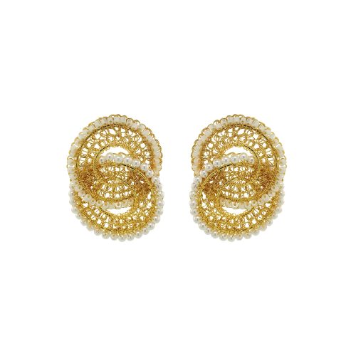 Pearl & Gold Minerva Duo Handmade Crochet Earrings