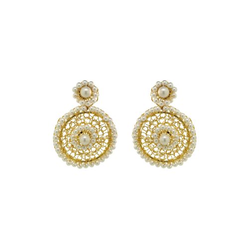 Pearl & Gold Minerva Drop Handmade Crochet Earrings