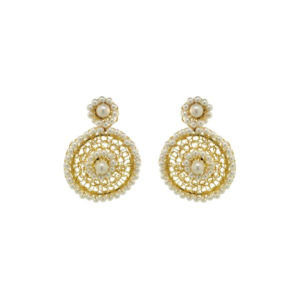 Pearl & Gold Minerva Drop Handmade Crochet Earrings