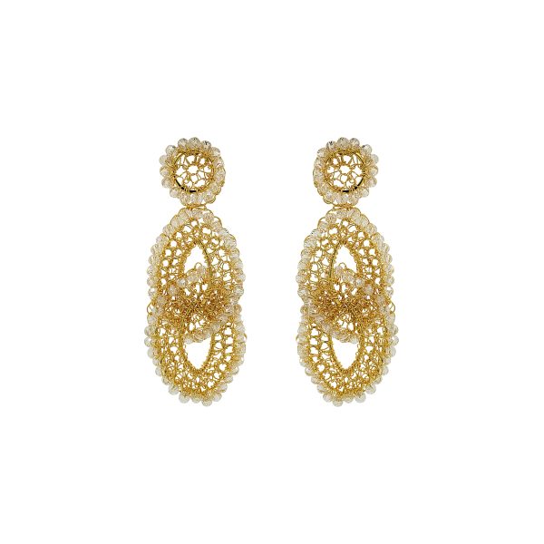 Clear & Gold Minerva Handmade Crochet Earrings