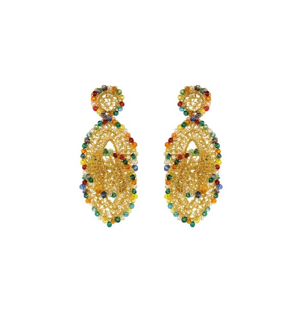 Multicolor & Gold Minerva Drop Handmade Crochet Earrings