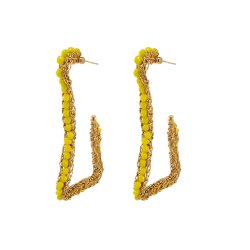 Summer Yellow & Gold Trapeza Hoops Handmade Crochet Earrings