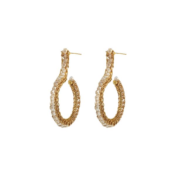 Clear & Gold Phi Mini Hoops Handmade Crochet Earrings