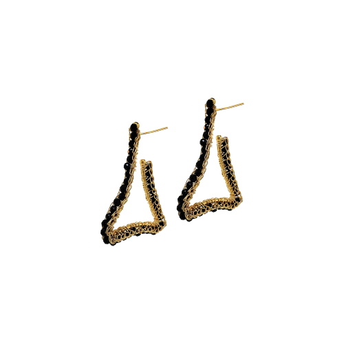 Black & Gold Trigono Hoops Handmade Crochet Earrings