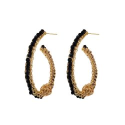 Black & Gold Ovaly Hoops Handmade Crochet Earrings