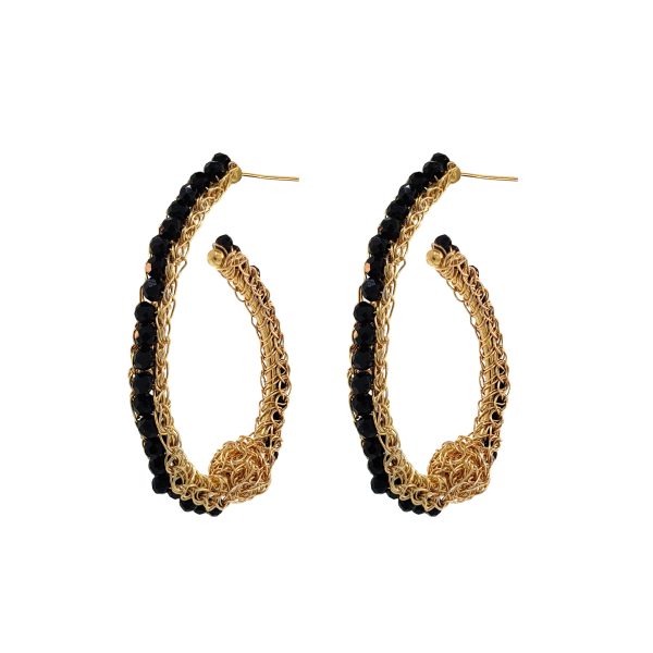 Black & Gold Ovaly Hoops Handmade Crochet Earrings