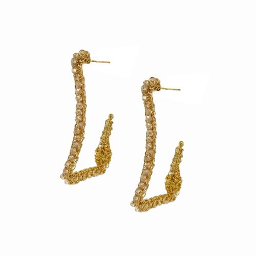 Amber & Gold Trapeza Dome Hoops Handmade Crochet Earrings