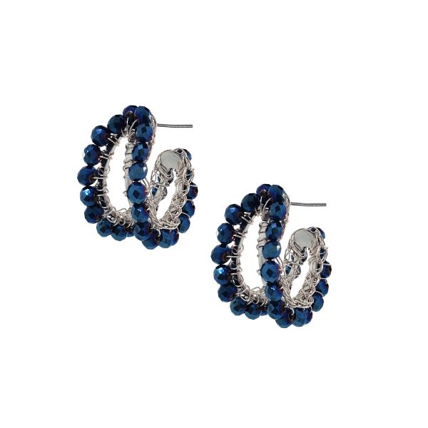 Blue Metallic & Silver Nina Handmade Crochet Hoops