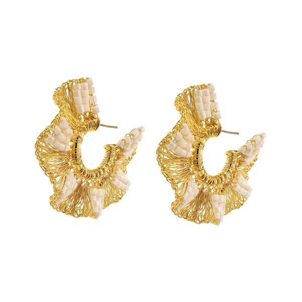 Pearl & Gold Gaia Hoops Handmade Crochet Earrings