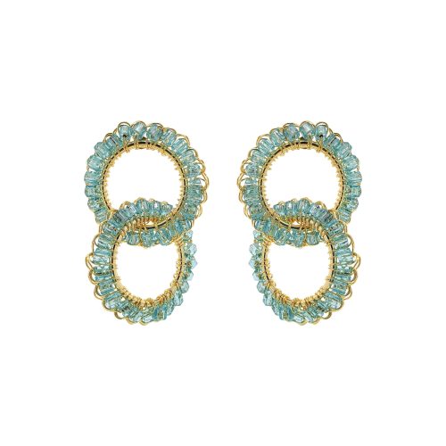 Aqua Blue & Gold Nova Handmade Crochet Earrings