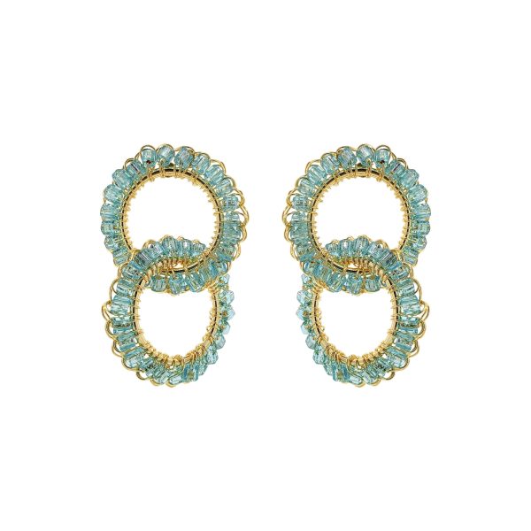 Aqua Blue & Gold Nova Handmade Crochet Earrings