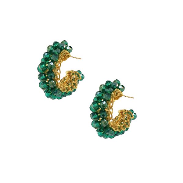 Emerald Green & Gold Dandelion Hoops Handmade Earrings