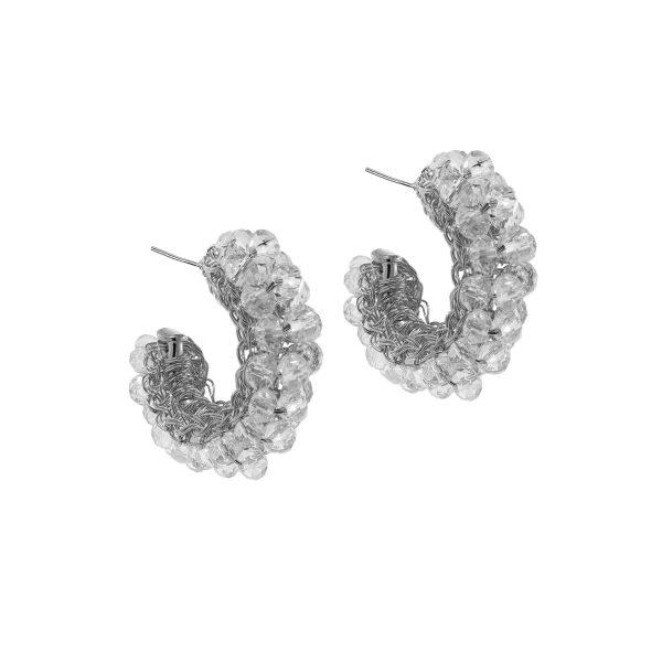 Clear & Silver Dandelion Hoops Handmade Earrings