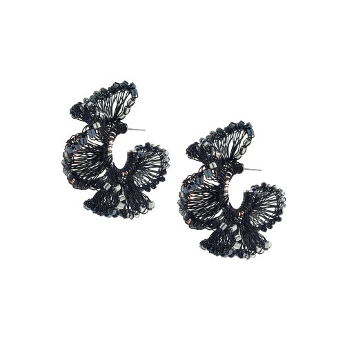 Royal Black Mix Rio Hoops Handmade Crochet Earrings