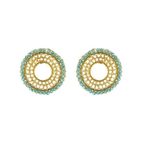 Azure Blue & Gold Minerva Post Handmade Crochet Earrings