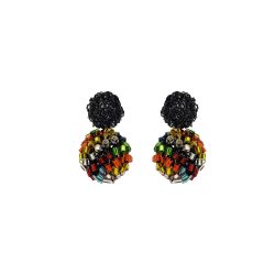 Multi & Black Sphere Duo Crystal Handmade Crochet Earrings