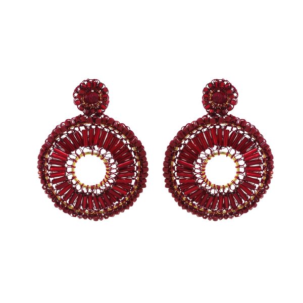 Cherry Red Mix Rooks Mandala Handmade Crochet Earrings