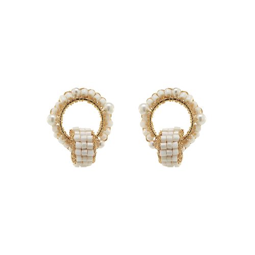 Pearl & Gold High Roller Posts Handmade Crochet Earrings