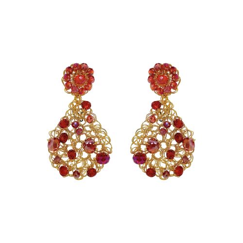 Red & Gold Aurora Handmade Crochet Earrings