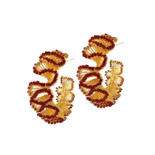 Red & Gold Rio Maxi Hoops Handmade Crochet Earrings