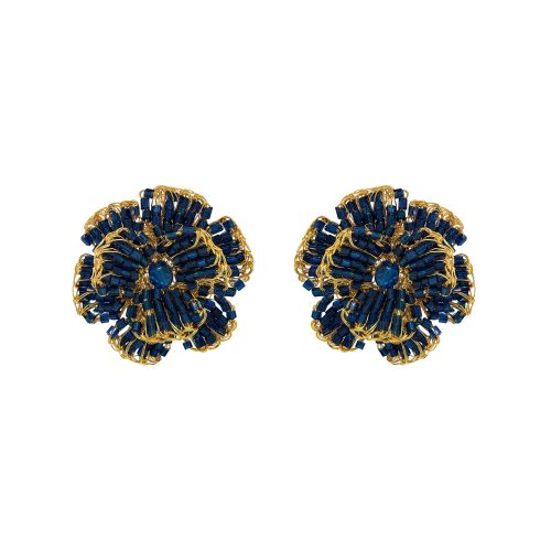 Blue & Gold Flora Handmade Post Earrings