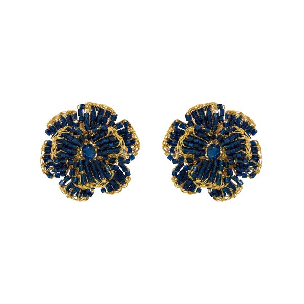 Blue & Gold Flora Handmade Post Earrings