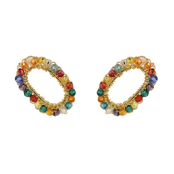 Multicolor & Gold Urban Link Post Handmade Crochet Earrings