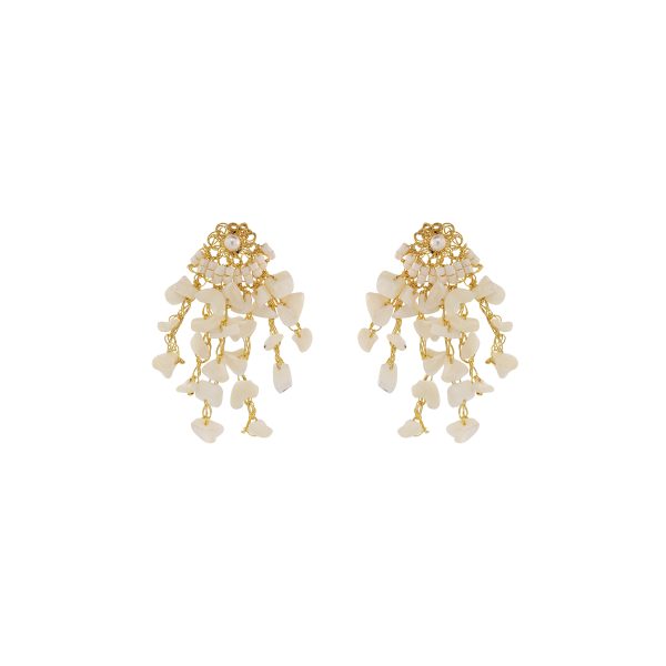 White & Gold Rocks Mini Chandelier Handmade Crochet Earrings