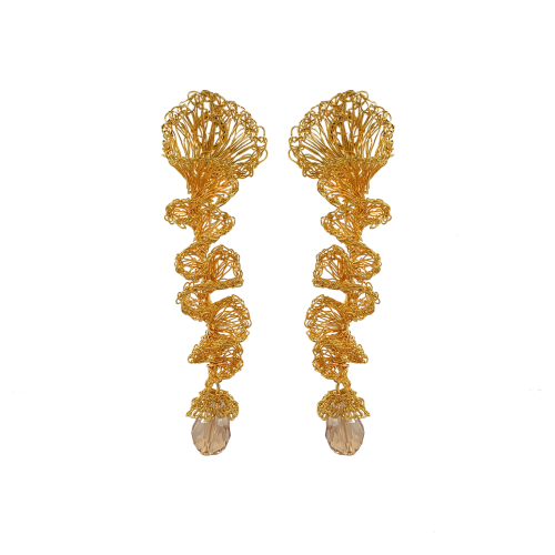 Amber & Gold Ella Handmade Crochet Long Earrings