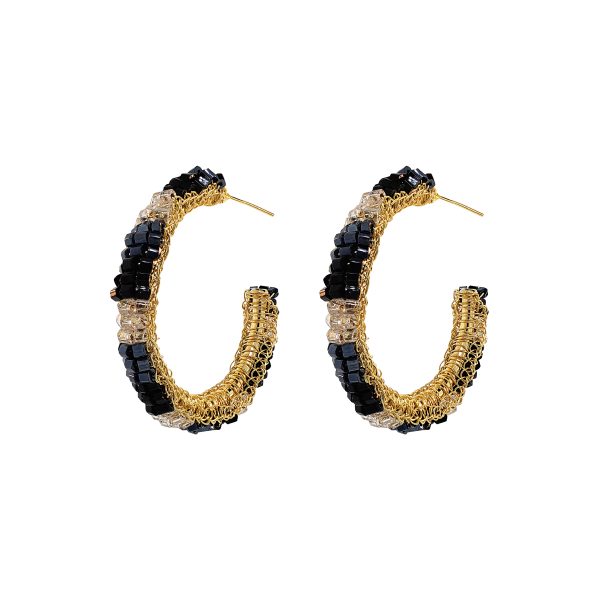 Black Mix Maya Hoops Handmade Crochet Earrings